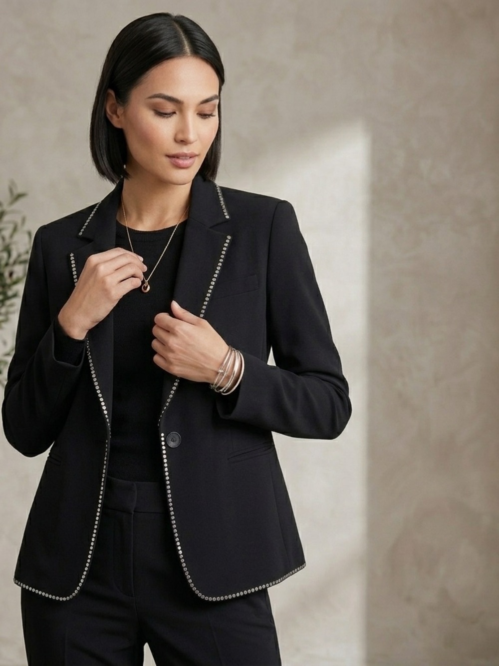 Black Women's Stud-Trim Blazer